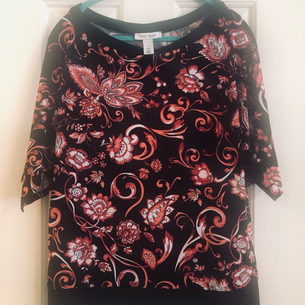 WHBM Pink and Black Floral Blouse